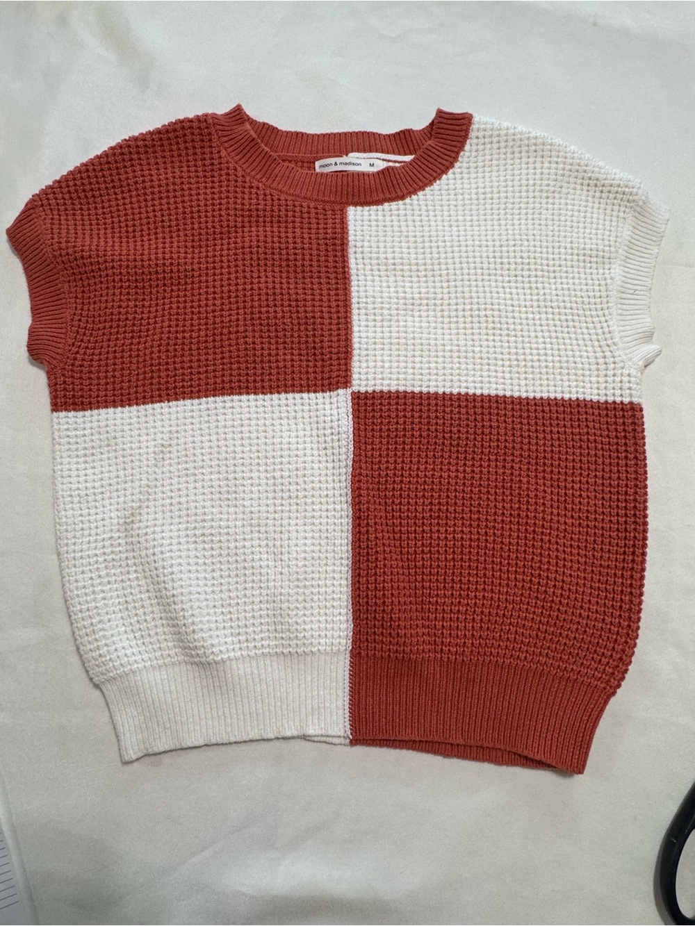 Rust & Cream Colorblock Sweater Vest Cozy Cottagecore
